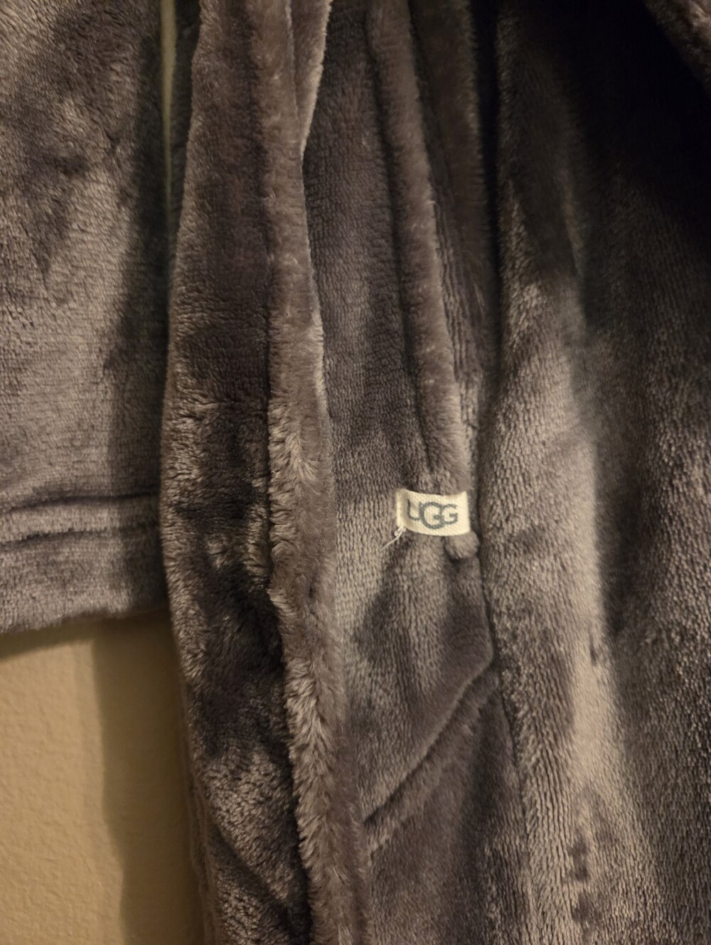 UGG Marlow Charcoal Grey Double-Fleece Knit Tie Waist Long Robe Sleepwear SZ L - Picture 6 of 10
